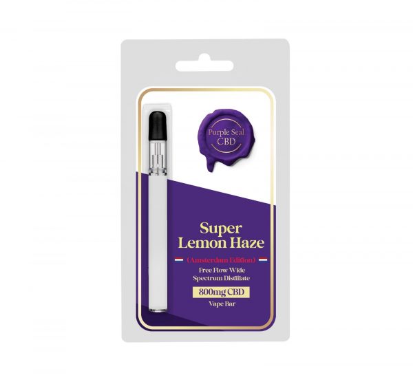 Purple Seal CBD – Super Lemon Haze (Amsterdam Edition) Free Flow Wide Spectrum 800mg CBD Distillate Vape Pen