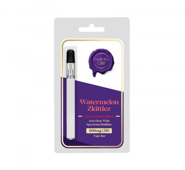 Purple Seal CBD - Watermelon Zkittlez (Amsterdam Edition) Free Flow Wide Spectrum 800mg CBD Distillate Vape Pen