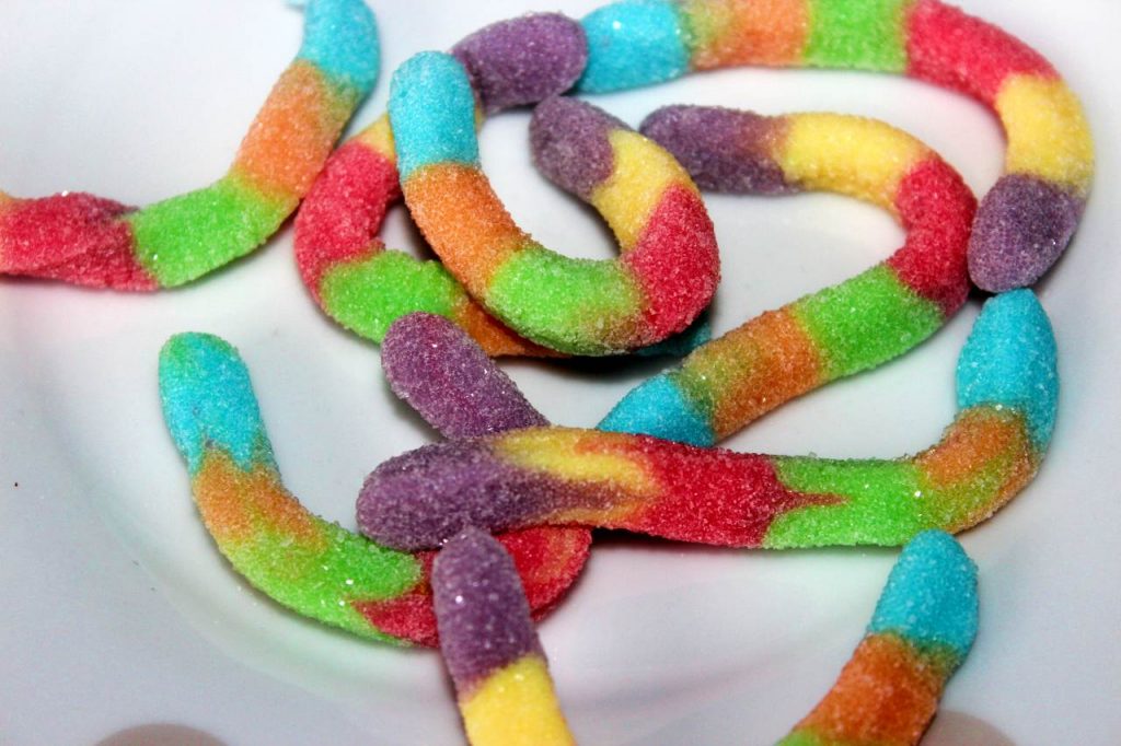 Picture of some CBD Neon Gummy Worms